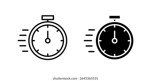 Classic stopwatch icon set representing time measurement, speed, and precision. Ideal for sports, racing, and tracking activities.