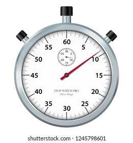 Classic Stopwatch Icon / Symbol with Chrome Surface and Without Shadow. Useful Vector Illustration for Visualization of Time Pressure, Deadlines or Other Time Related Graphic Presentations.