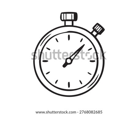 Classic stopwatch marks precise countdown black outline icon showing dial and button, minimalist style conveying timing, interval training, lap measurement, deadline urgency, coaching and fitness