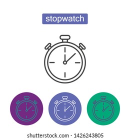 Classic stopwatch outline icons set. Editable stroke chronometer sign for mobile application. Time measurement pictogram. Sport equipment vector illustration isolated on white background.