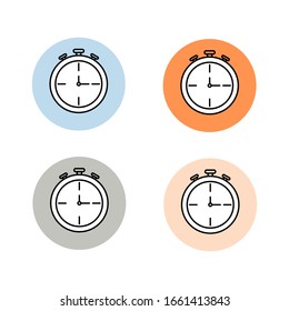 Classic stopwatch outline icons set. Editable stroke chronometer sign for mobile application. Time measurement pictogram. Sport equipment vector illustration isolated on white background.