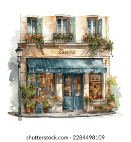 classic store cafe front door watercolor