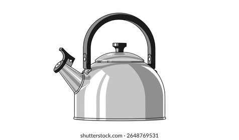 A classic stovetop kettle with a whistling spout and a sturdy handle perfect for making hot beverages on any kitchen stove