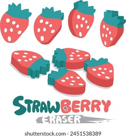 Classic strawberry eraser: nostalgic charm, sweet scent, playful, removes pencil marks with precision. A timeless symbol of old school days.