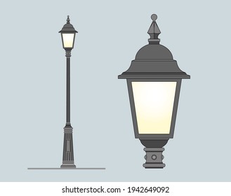 Classic street lamp. Outdoor lighting of the city. Urban design. Design of parks and squares. Garden lamps. Modern architecture. Wrought iron. Luxury landscape design. Lamp post project. Sketch.	
