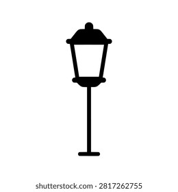 Classic street lamp post with tall slender pole, solid black silhouette vector illustration