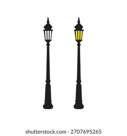 Ilustración vectorial clásica del poste de la lámpara de calle, perfecta para los diseños del paisaje urbano, los fondos urbanos, las escenas del parque, la decoración del vintage, los gráficos de la calle de la noche, y los proyectos arquitectónicos o al aire libre.