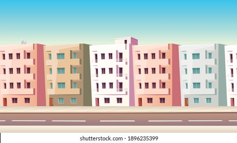 Classic Street With Vector Houses With Balconies 