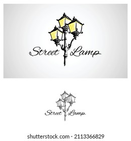 Classic Streetlamp illustration with classic font type logo design template.