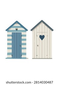 classic striped beach huts isolated on white background