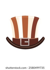 Classic striped brown top hat. Timeless and stylish, perfect for a formal or vintage-themed design. Male top hat in gentleman style. Vector illustration isolated on white background