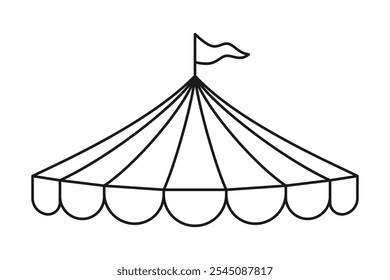 toldo de lona listrado clássico para uma grande tenda superior linha desenho vetor ilustração