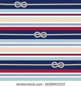 Classic striped marine ropes knots seamless pattern for yacht style design. Navycore pattern vector illustration background for print.