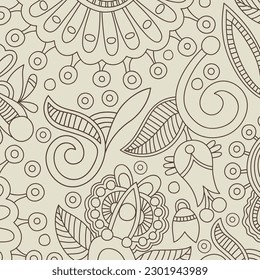 classic style background with floral ornament, batik drawing.