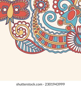 classic style background with floral ornament, batik drawing.