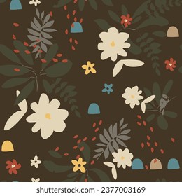 Classic style background hand drawn, doodle, floral, daisies. large, abstract artistic flower buds. Simple summer botanical in trendy flat design. Textile, fabric and fashion. Sketchy floral print.
