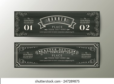 Classic style banner design template with Vintage floral frame on chalk board background