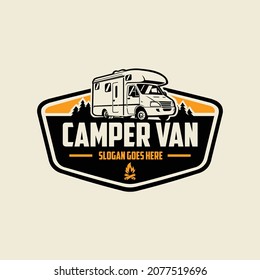 Classic style campervan RV motor home emblem ready made logo template. Perfect logo for campervan and RV related business logo