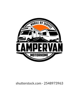 Estilo clásico Campervan RV Motor Home Logo Plantilla. Logo perfecto para autocaravana y RV Logotipo de negocios relacionados