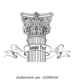 Classic style column label. Architectural sign isolated. Roman column. Arch design sketch