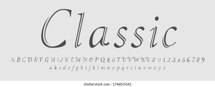 Schriftart im klassischen Stil, Alphabets und Buchstabendesign in Zahlen. Vector-Abbildung.