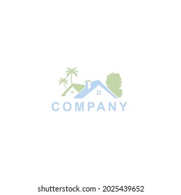 klassisches Hauslogo mit weichen Farben und Bäumen auf der Seite, geeignet für Immobilien 
Logos, Broker, Entwickler oder Mieter von Gebäuden und Wohnungen