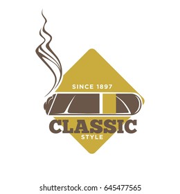 Classic style logotype with cigars against yellow rhombus