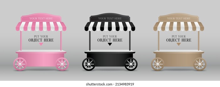 classic style mobile kiosk shop with awning collection 3d illustration vector