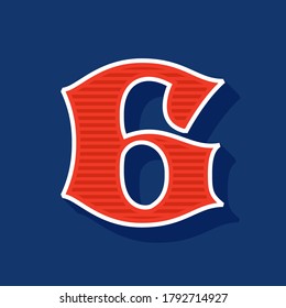 Classic style number six Sport logo. Retro font perfect to use in any team labels, baseball logos, college posters, tackle identity, etc.