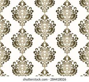Classic style ornament damask pattern background in golden brown color. Vector