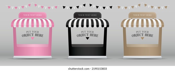 classic style pop up shop or market stall 3d illustration vector set