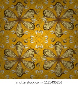 Classic style. Seamless in Baroque style. Patterns on yellow, brown and beige colors. Beautiful pattern for textile, scrapbooking. Vector design. Graceful, delicate ornamentation in the Rococo style.