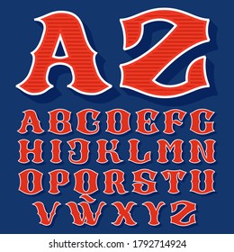 Alfabeto deportivo de estilo clásico. Fuente retro perfecta para usar en cualquier equipo, logos de béisbol, afiches universitarios, identidad de abordaje, etc.