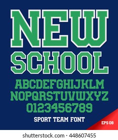 Classic style Sport Team font. Letters and numbers vector illustration.