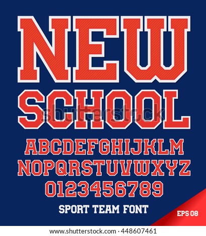 Classic style Sport Team font. Letters and numbers vector illustration.