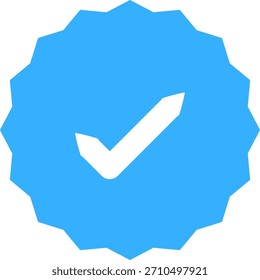 Marca de garrapata de estilo clásico en una insignia o sello redondo azul liso.