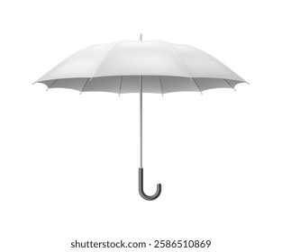 Classic style umbrella with metal handle realistic vector illustration. Safety protection and preparedness for rain 3d object on white background
