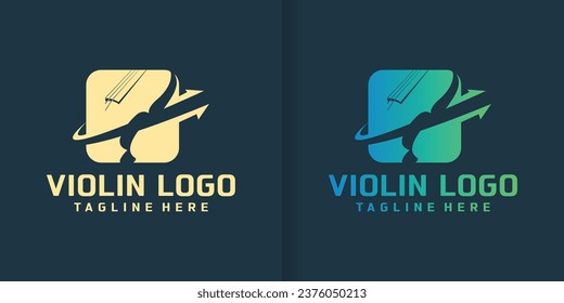 Classic style violin icon logo vector. The End of String Instruments