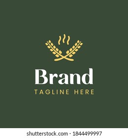 Classic style wheat and coffee steam logo template