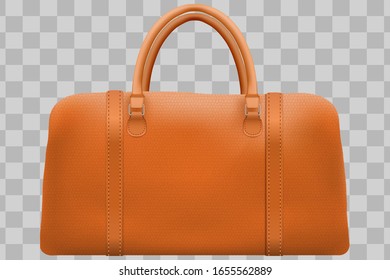 Classic Stylish Leather Brown Handle Bag. Side view of Fashion accessory. Vector illustration Isolated on transparent background.