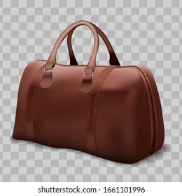 Classic Stylish Leather Brown Handle Bag. Perspective view of Fashion accessory. Vector illustration Isolated on transparent background.