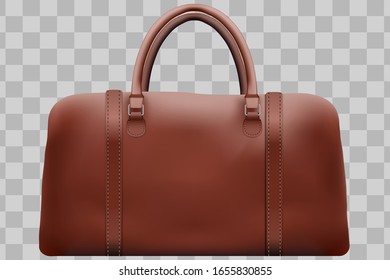 Classic Stylish Leather Dark Brown Handle Bag. Side view of Fashion accessory. Vector illustration Isolated on transparent background.