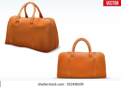 Classic Stylish Leather Handle Bag. Perspective and side view. Fashion accessory. Vector illustration Isolated on white background. 