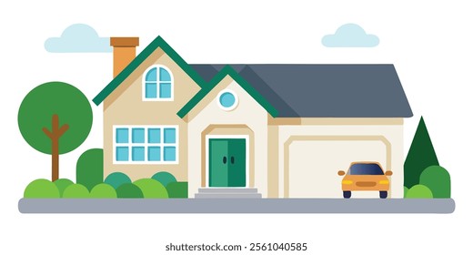 Classic Suburban Family Home Vector Design