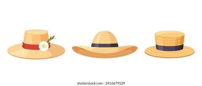 Classic Summer Panama Hats, Woven From Natural Straw, Provide Stylish Sun Protection. Wide Brim And Lightweight Design