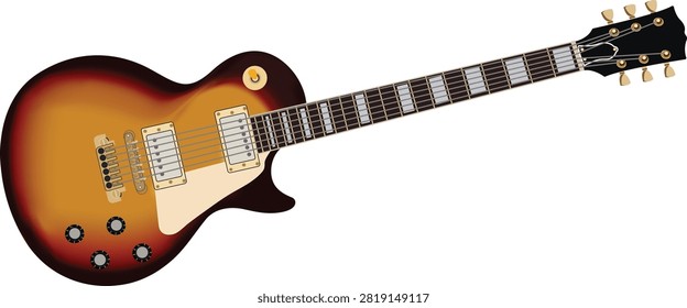 Classic Sunburst Les Paul Single Electric Guitar Vector Illustration Isolated on White