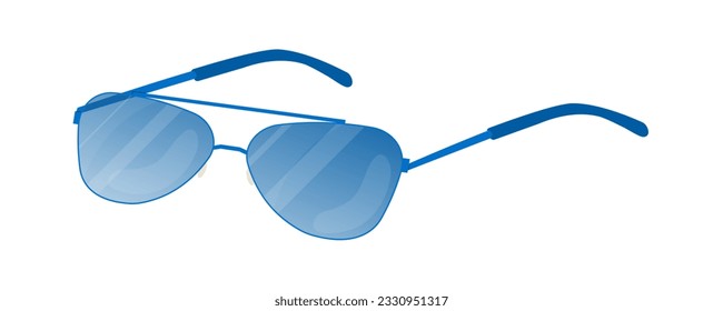 Gafas de sol clásicas con lentes recubiertas de gradiente azul. Accesorio moderno para el verano. Protección ocular frente a la radiación ultravioleta. Ilustración vectorial aislada en fondo blanco.