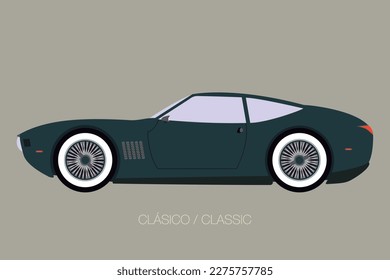 Classic super car in vector. Side view with perspective. Flat design style. Fully editable