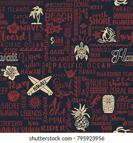 Classic surfing Hawaiian islands wallpaper, vector seamless pattern for fabric  wrapping cover or  background 