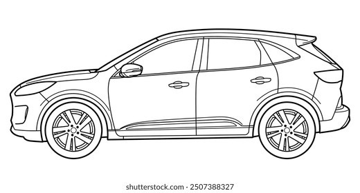 classic suv car. Crossover car different view shot: side, front, rear and 3d. Outline doodle vector illustration. Design for print, coloring book